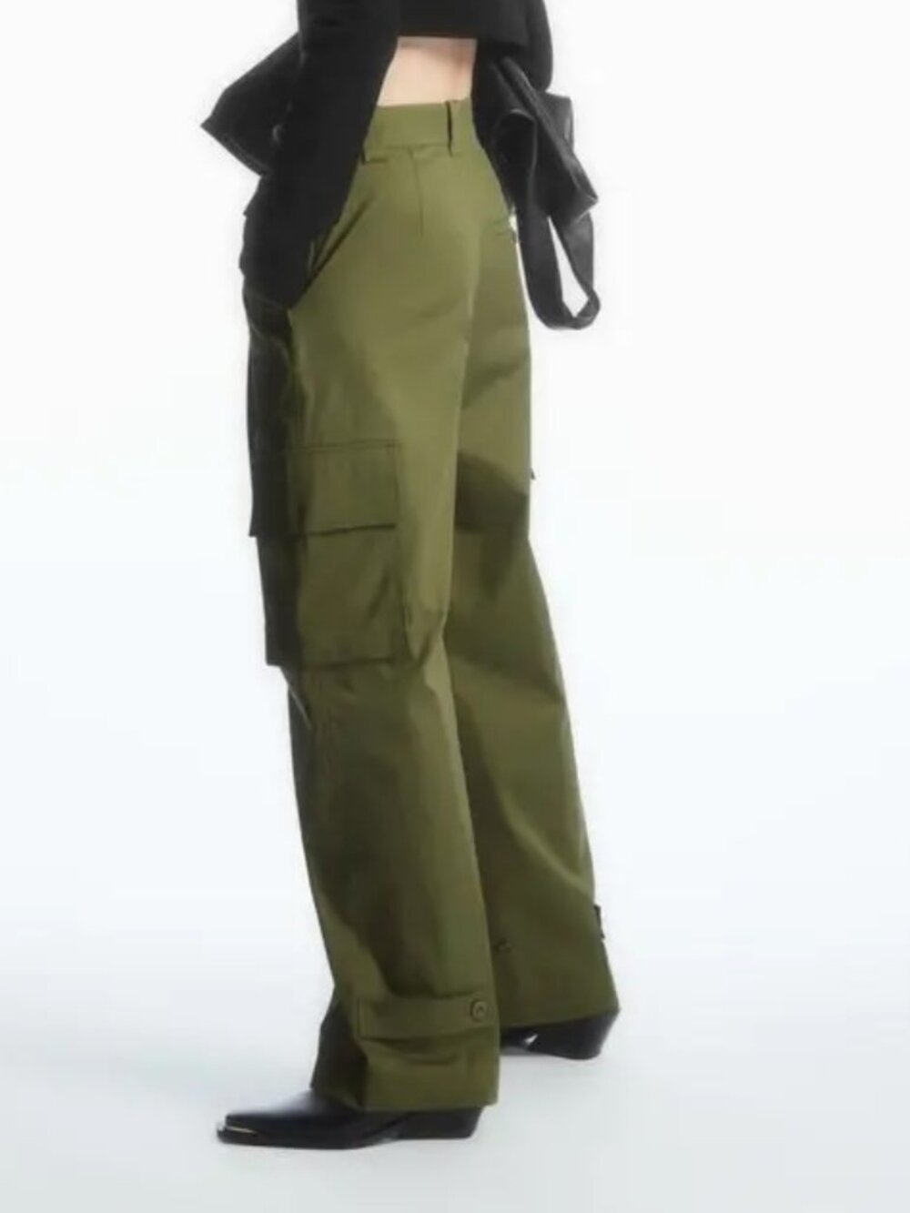 COS Cotton Barrel-Leg Cargo Trousers – Olive Green – Size 2